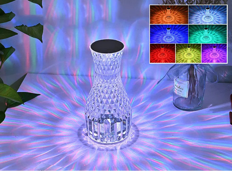 Vase shaped crystal table lamp with touch control and remote for bedside lighting