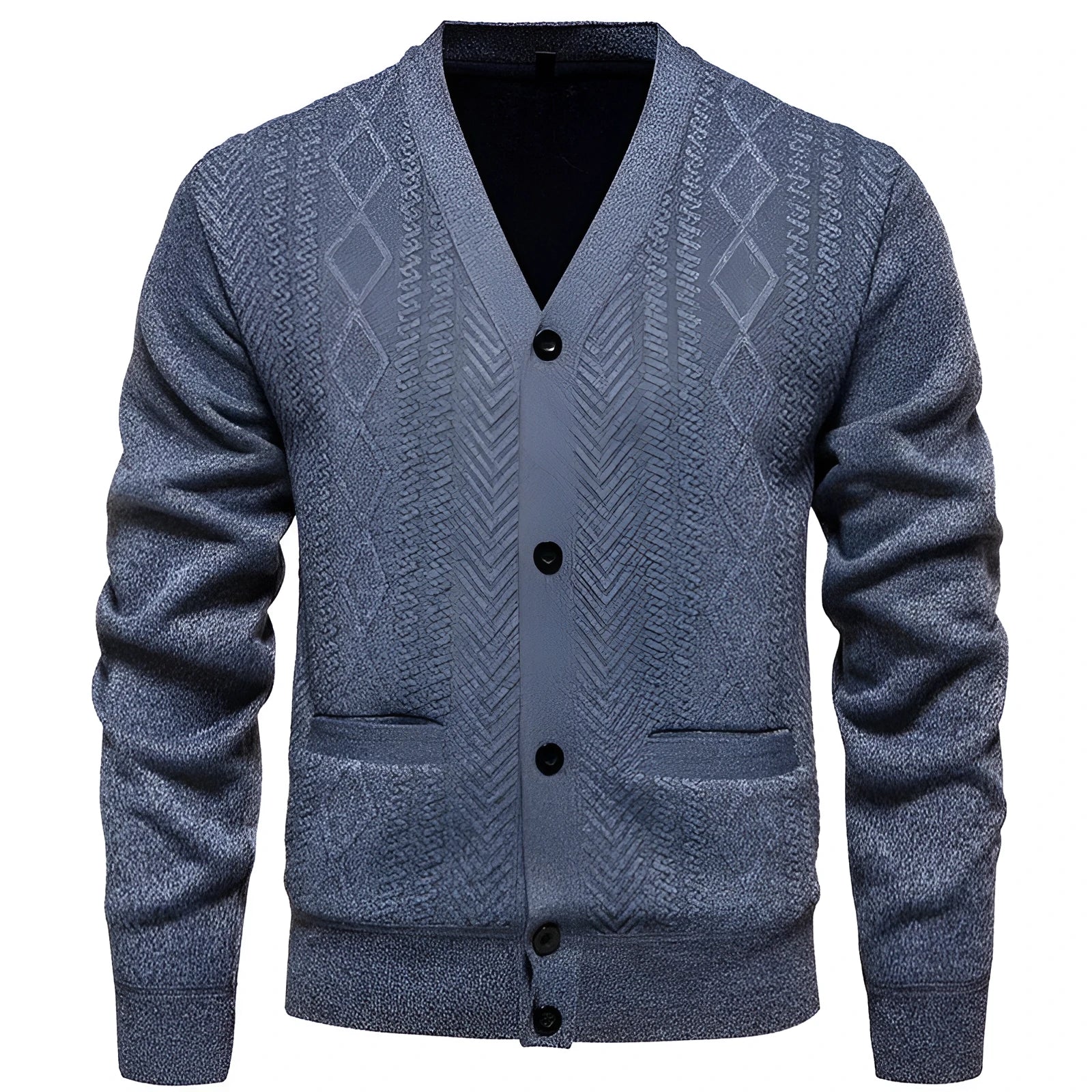 Men's striped cardigan sweater with wool lining in brown colour shown open over casual attire