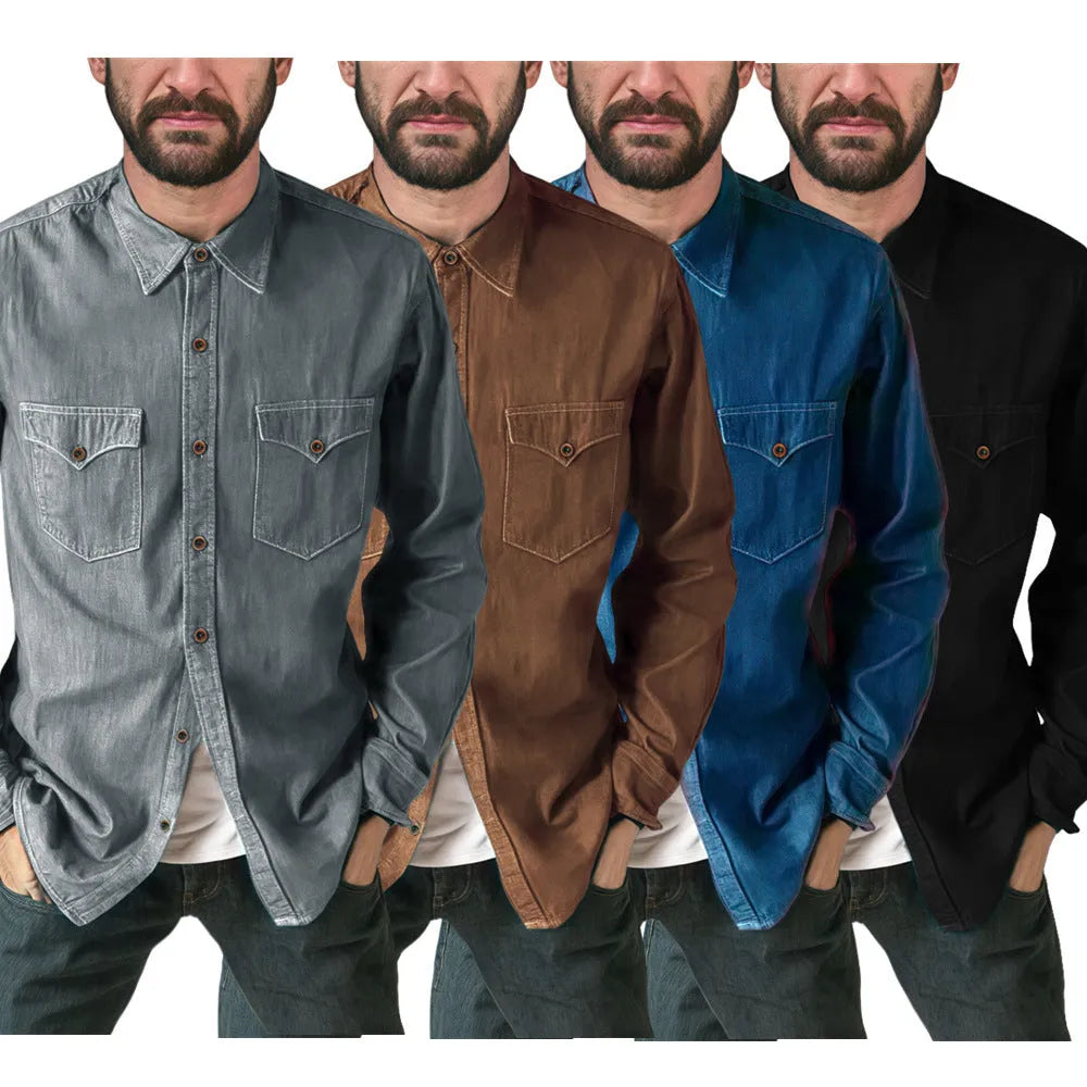 Men's regular fit denim cardigan coat in cotton, shown in khaki colour with button front.