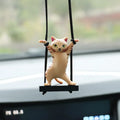 Cartoon-style resin cat pendant for car interior with adjustable rope