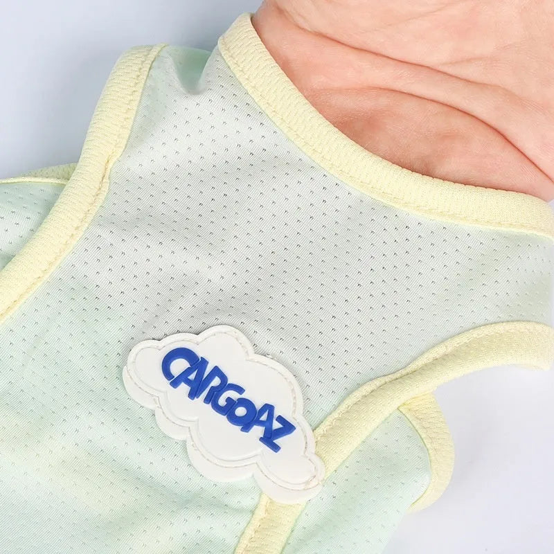 Grass green polyester cat vest with anti-lint properties and thin summer design