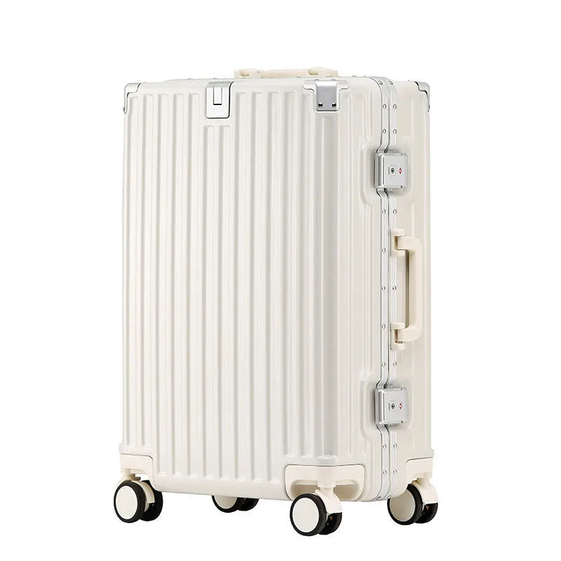 Aluminium frame luggage case in ABS PC material with universal wheels and organisational compartments