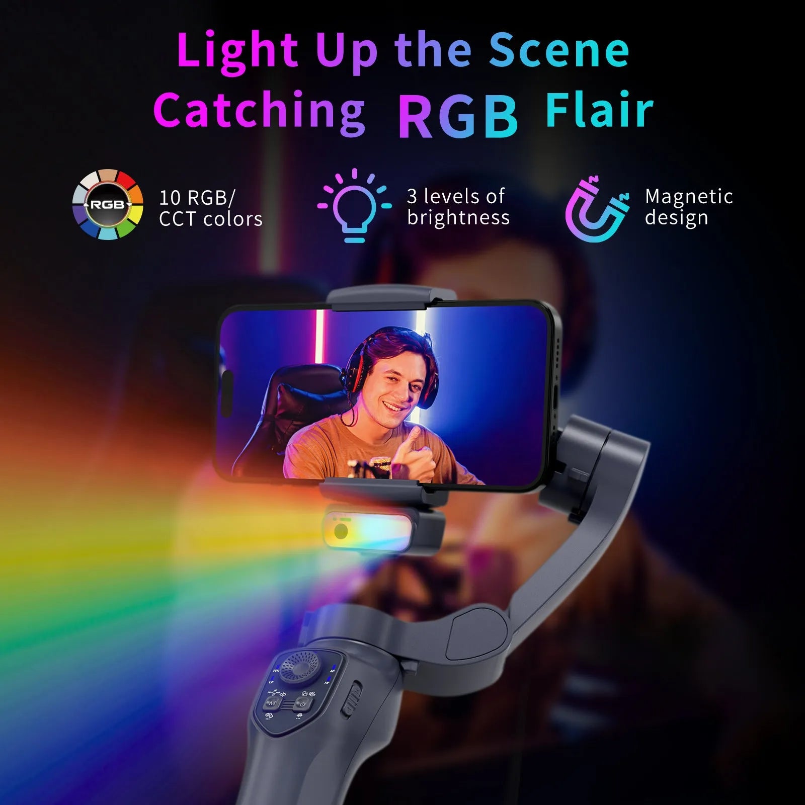 Foldable handheld video stabilizer in L7Cpro gun colour with USB charging port