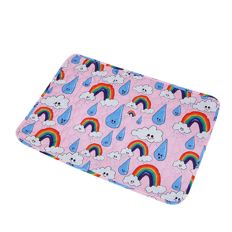 Reusable cloth pet training pad with colourful animal print and non-slip waterproof backing