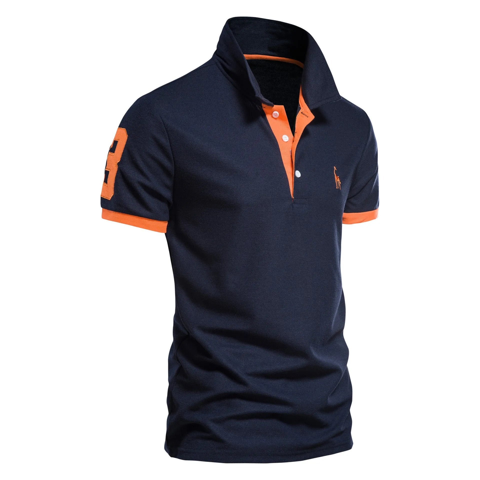 Men's slim fit t-shirt with a deer embroidery design on the chest, shown in multiple colour options.