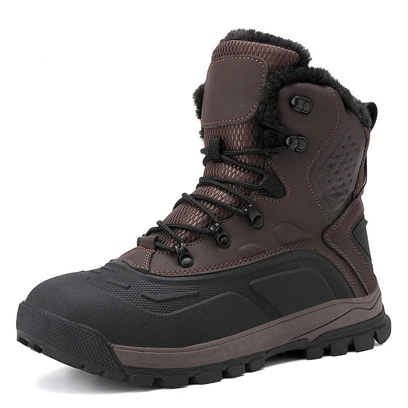 Men's black high-top boots with fleece lining and lace-up front closure