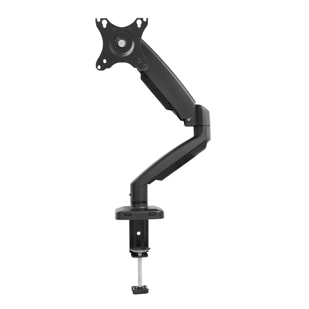 Black table-mounted rotating telescopic LCD screen bracket with adjustable arm extended