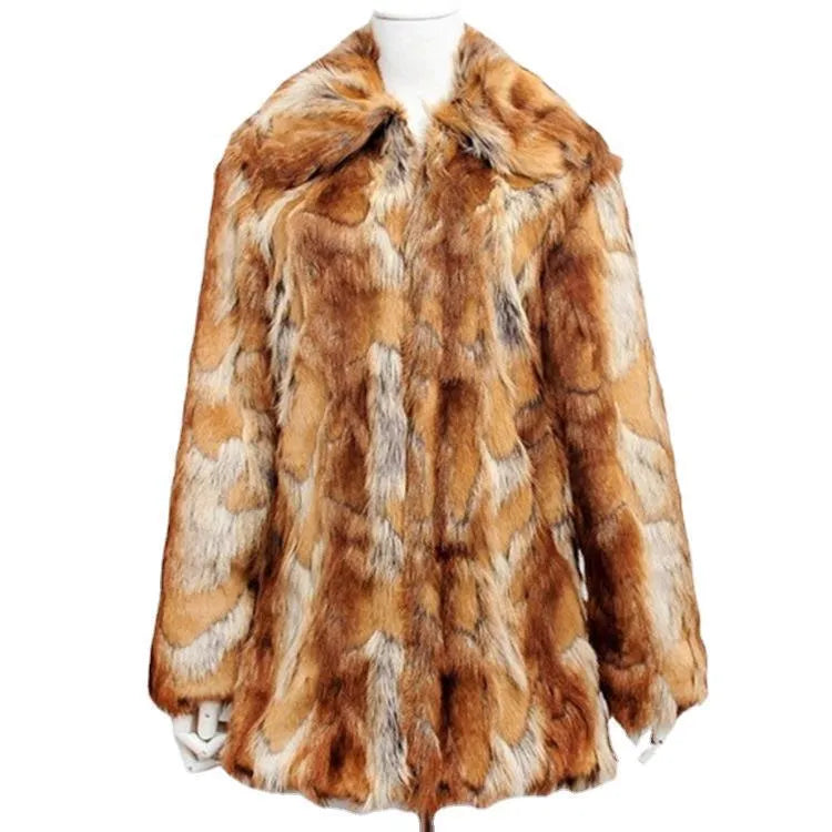 Women's tiger pattern faux fur leather jacket in street fashion style with medium length