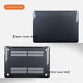 Hard shell protective case for MacBook laptop in transparent and black colour options.