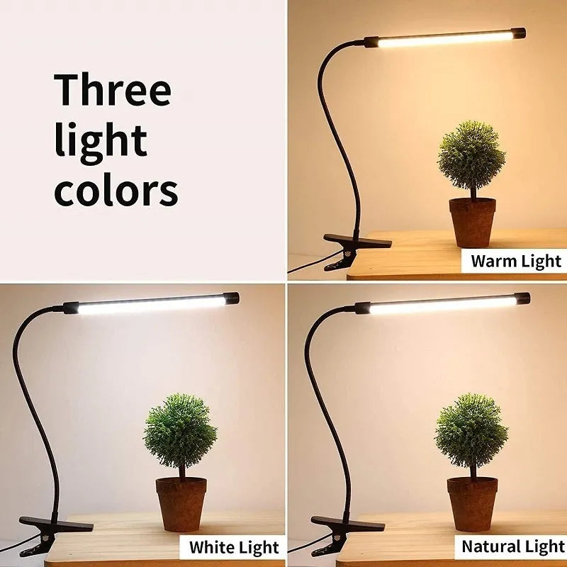 Black and white 26cm LED desk lamp with USB power cable for student study table