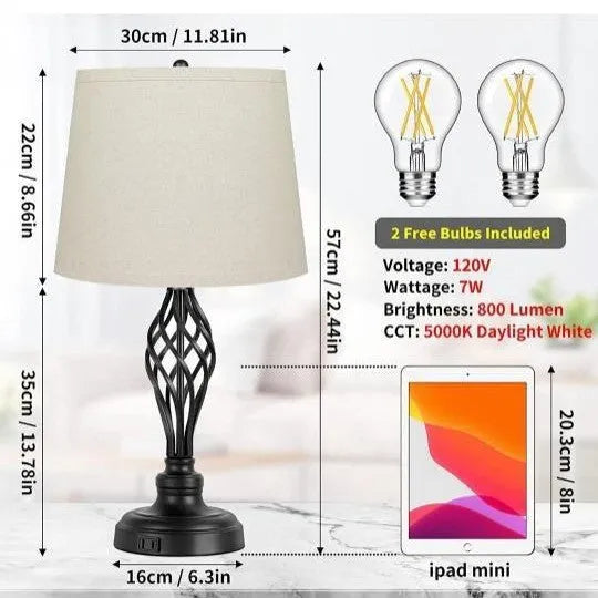Touch control bedside table lamp with USB charging socket in European alloy design