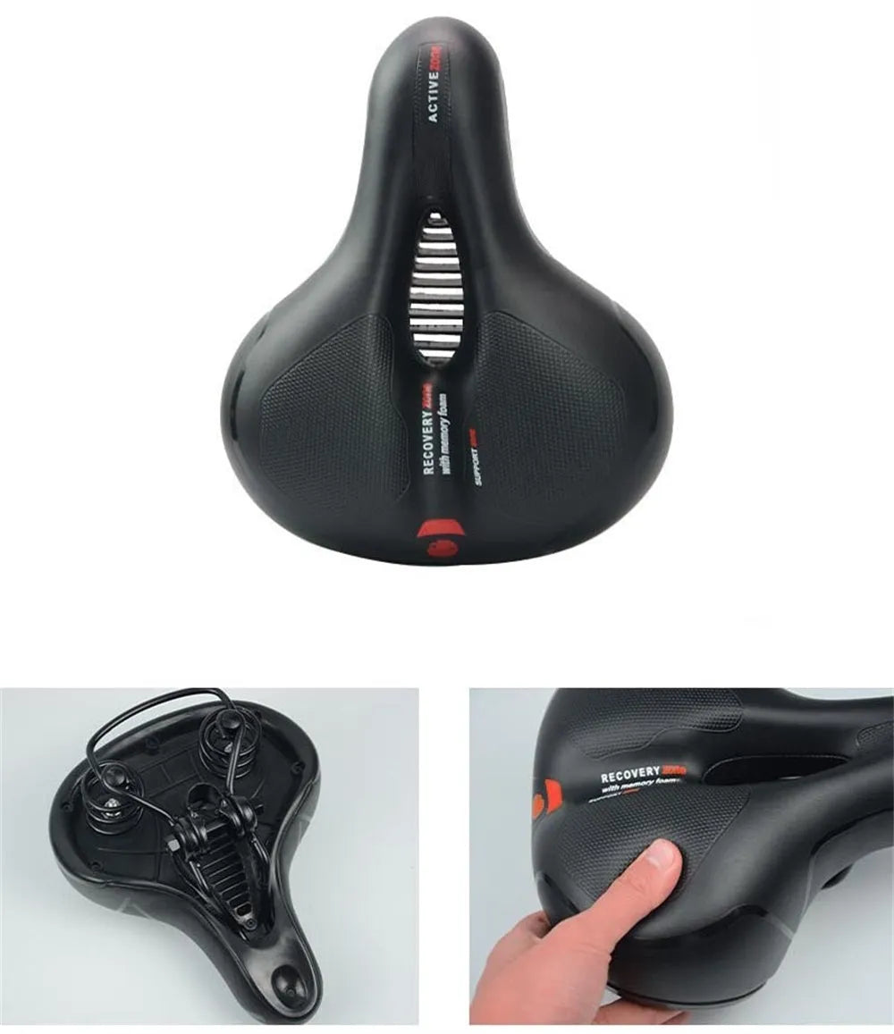 Bicycle saddle cushion kit with silicone gel pad, waterproof cover, wrench, and tyre repair patches