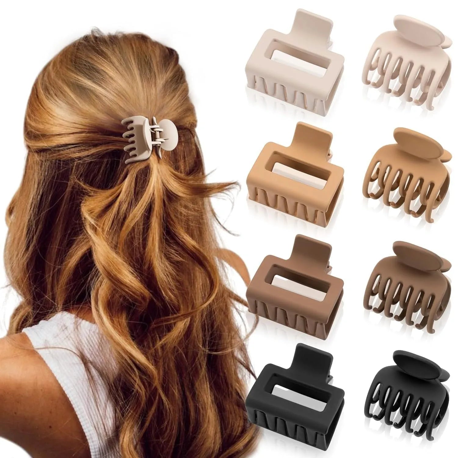 Set of six nude-coloured plastic women's hair clips with frosted grip and pointed toe design