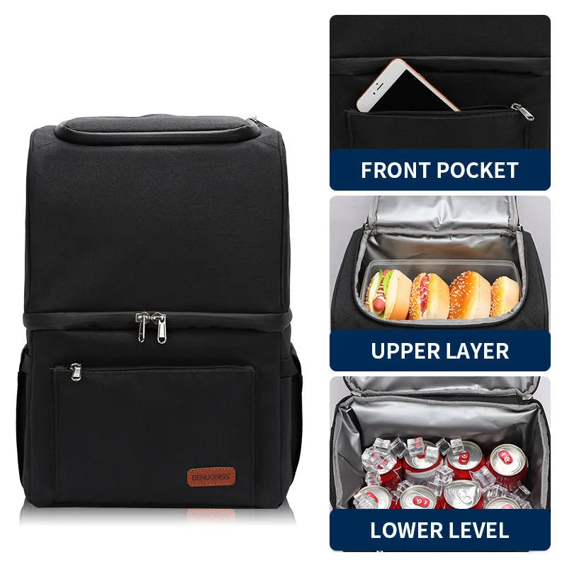 Double layer insulated picnic backpack with ice pack compartment in blue colour