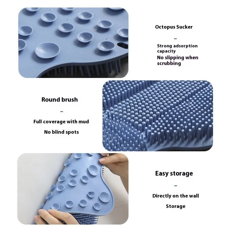 Blue silicone bath massage mat with textured surface for exfoliation