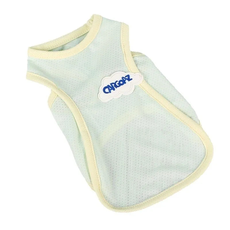 Grass green polyester cat vest with anti-lint properties and thin summer design