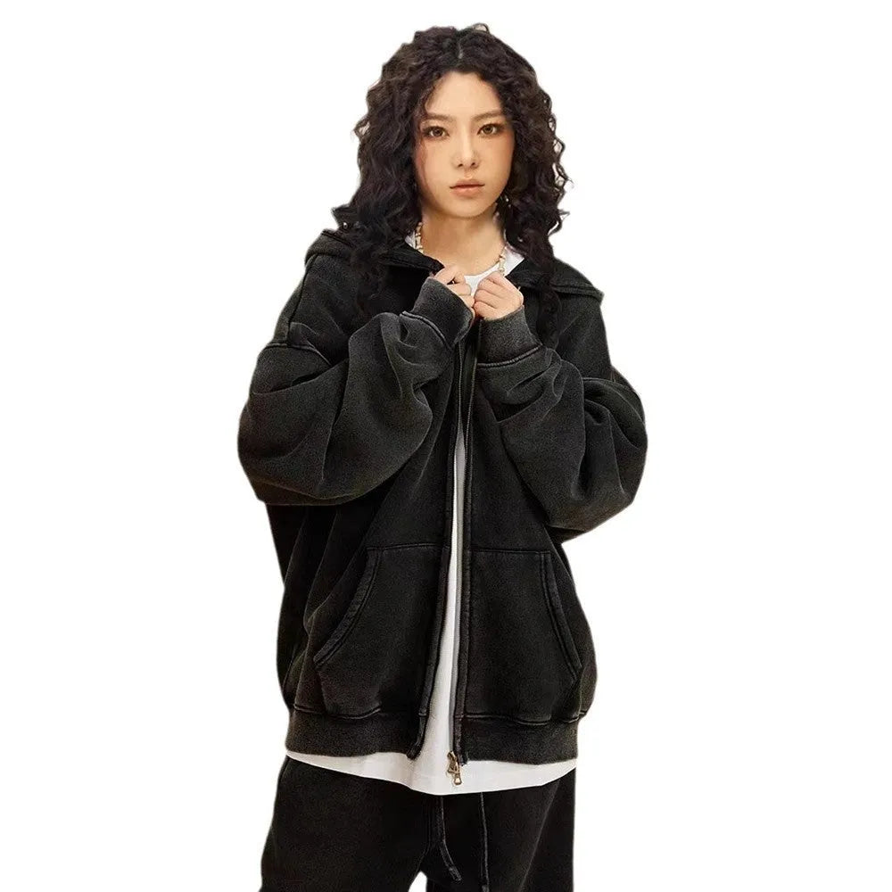 Men's hooded cardigan in cotton with fleece lining and a double zipper, shown in dark green colour