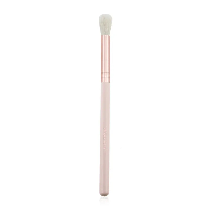 26 pink makeup brushes with wool bristles and wooden handles in a PU storage bag.
