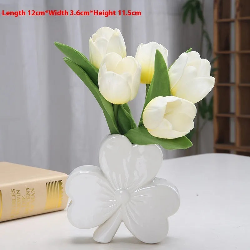 White porcelain ceramic desktop vase with European styling in light green colour