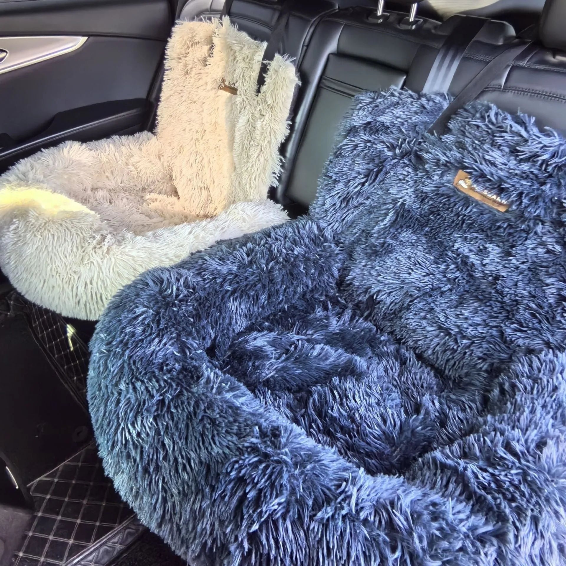 Winter thermal vehicle pet mat on car seat in beige colour with fleece lining
