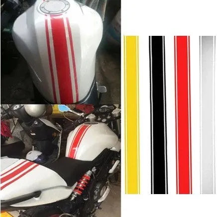 Long black reflective pinstripe motorcycle sticker for gas tank lid customisation.