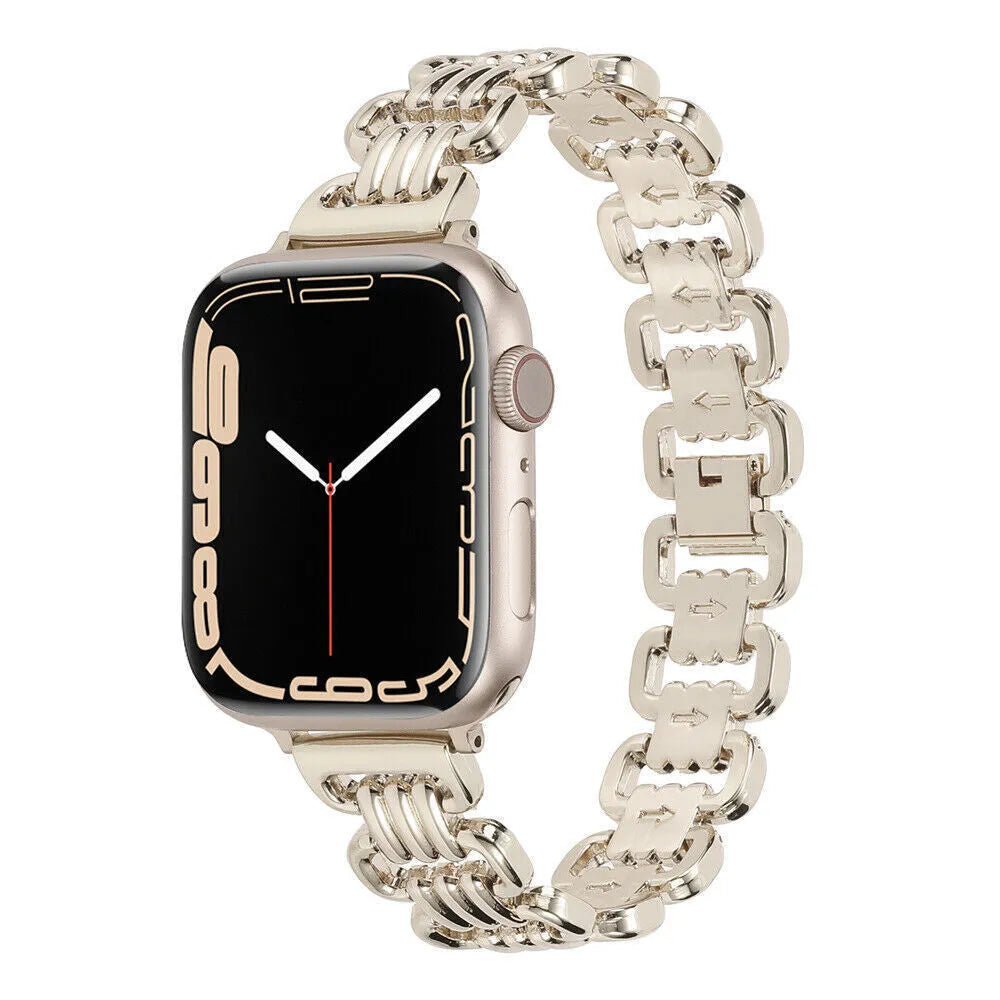 Alloy metal Apple Watch bracelet in silver, black, gold, rose gold, and Starlight colour options