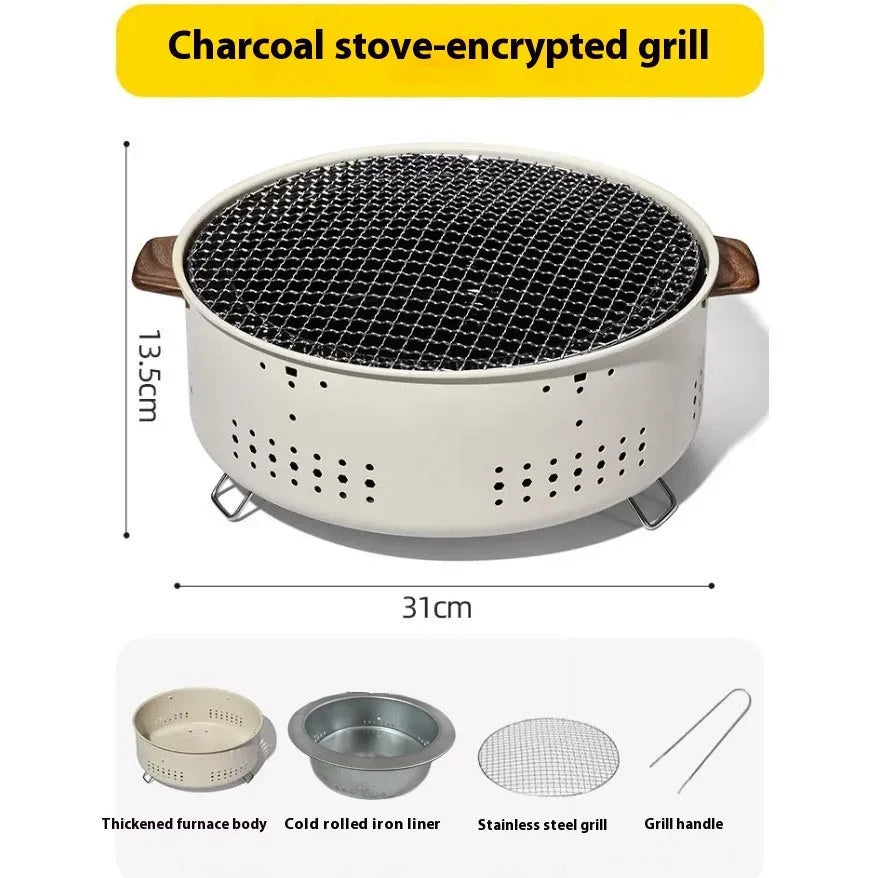 Modern charcoal stove set with grill rack disk for indoor tea cooking and baking for 3-5 people