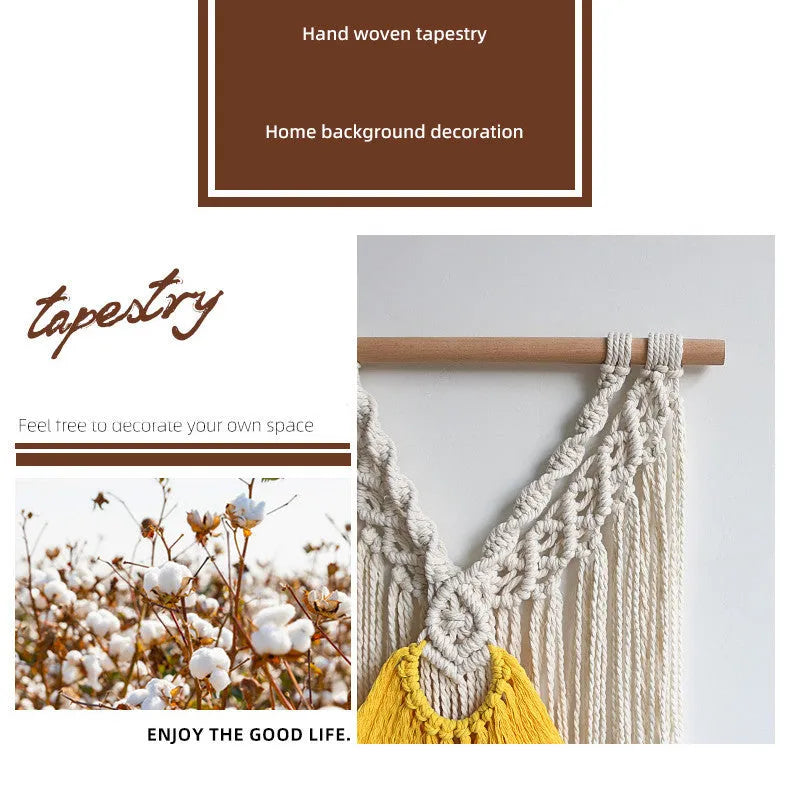 Hand-woven creamy white cotton tapestry with rectangular shape measuring 120cm by 95cm, showing textured Nordic style weaving
