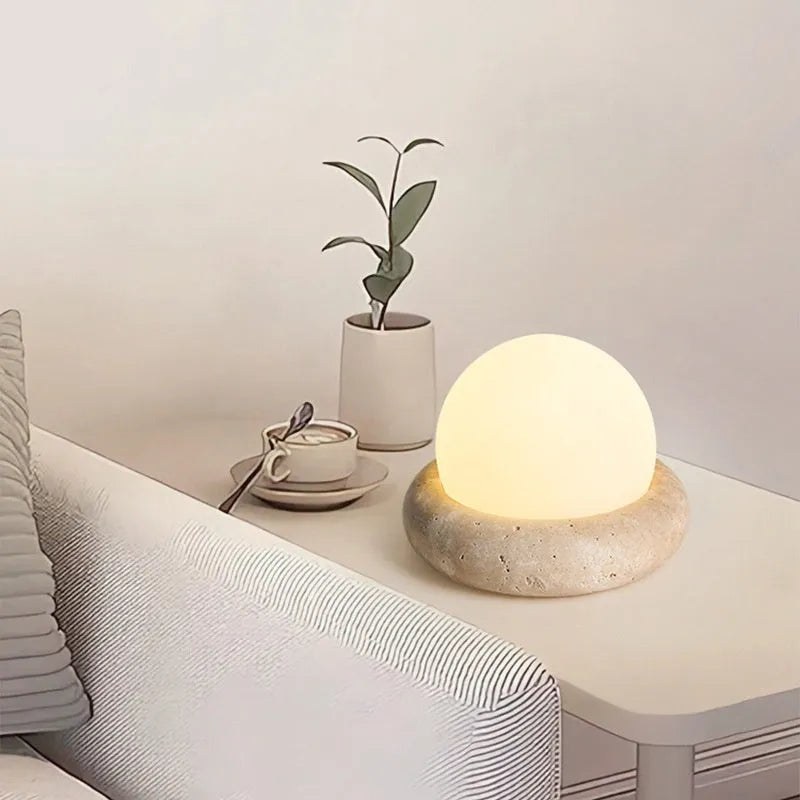 Circular bedside night lamp with remote control and yellow cave stone light