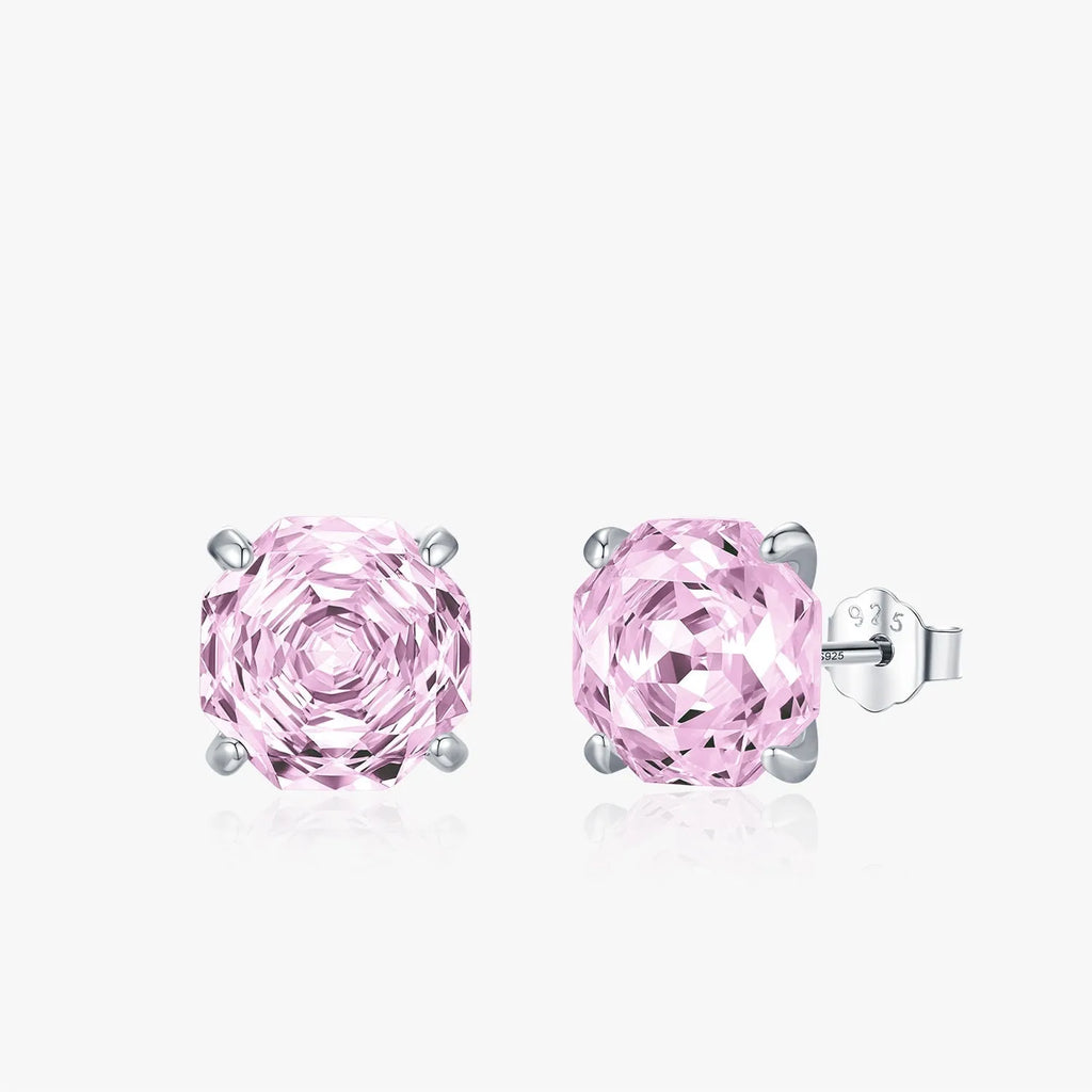 S925 sterling silver rose stud earrings for women in 6mm and 8mm sizes with pink plating