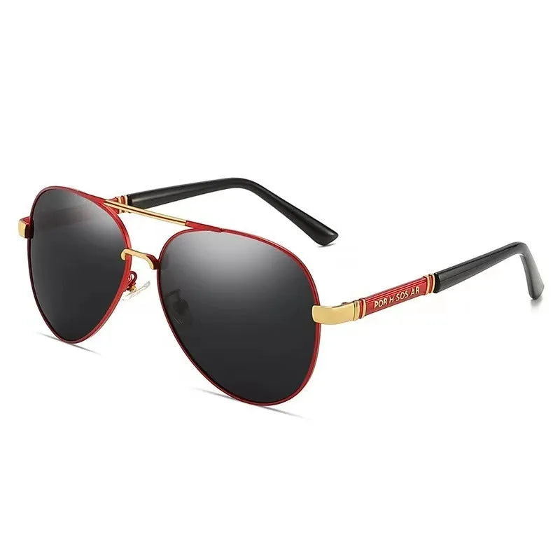 Men's metal-frame sunglasses with polarised or colour-changing lenses in gold, black, or silver.