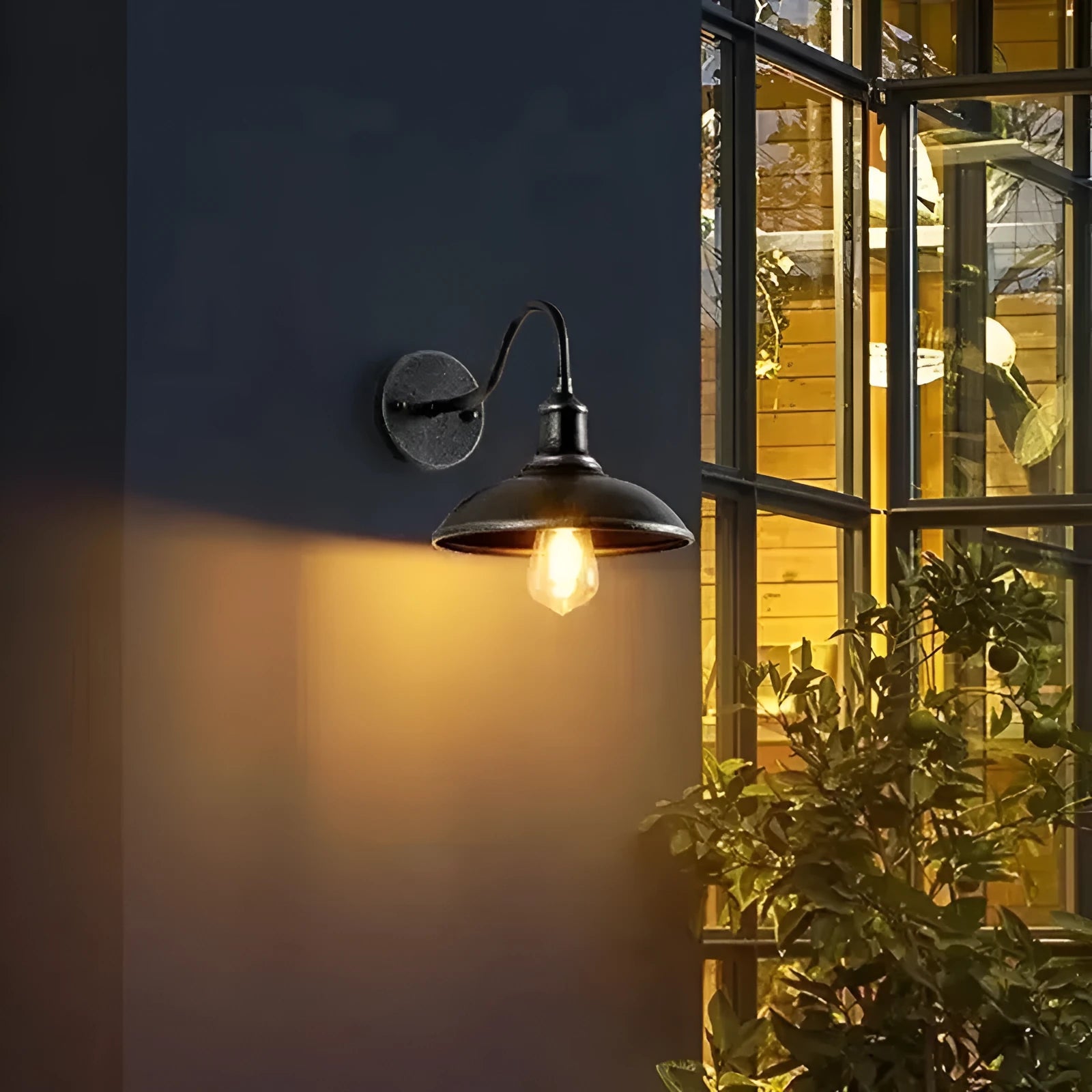 Retro style metal wall lamp for outdoor courtyards, shown in copper and silver finish options.
