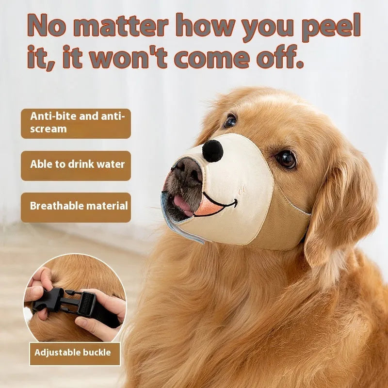 Canvas dog mouth cover muzzle in Ollie Brown Bear or Bondi Blue Shark colour with anti-bite design