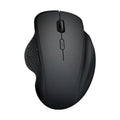 Black wireless laptop mouse with USB charging cable on grey background