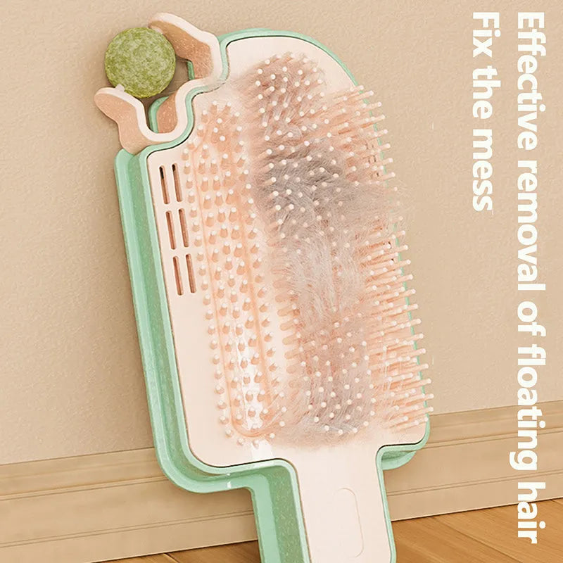 Ice cream cone shaped cat grooming brush with corner rubbing surfaces and attachment options
