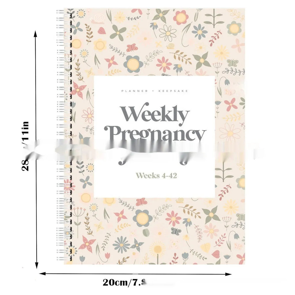 A5 Weekly Pregnancy Diary Notebook open showing weekly sections for pregnancy tracking