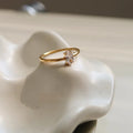 Golden electroplated stainless steel ring with love heart and oval designs for women