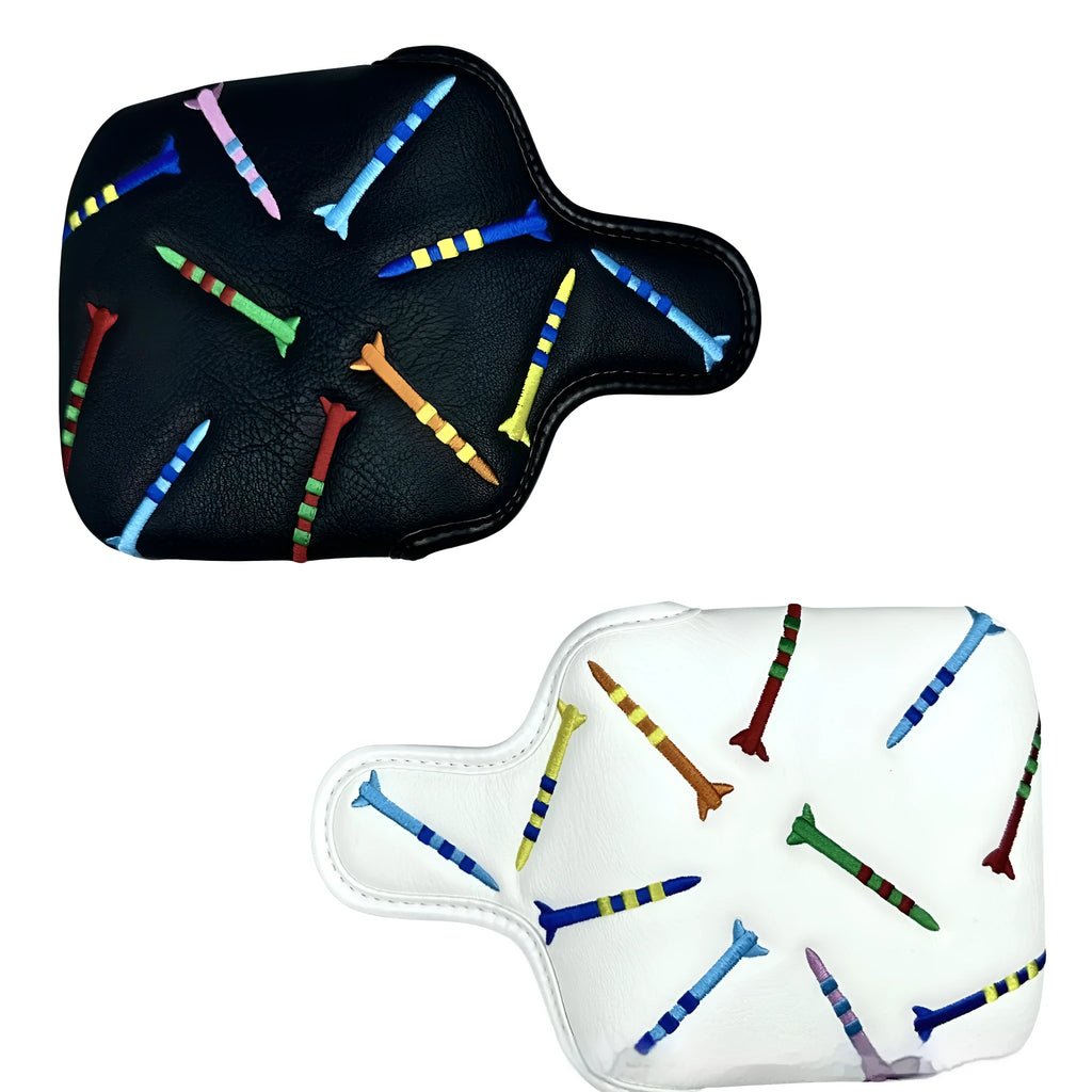 Black golf putter protective sleeve with rocket pattern design for square club heads