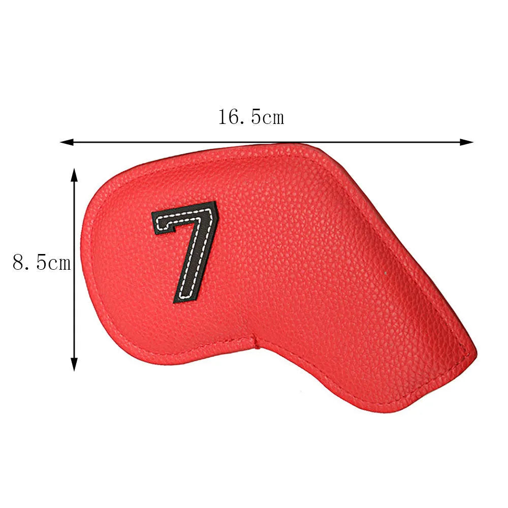 Ten digitally printed PU golf club head covers in varied colours