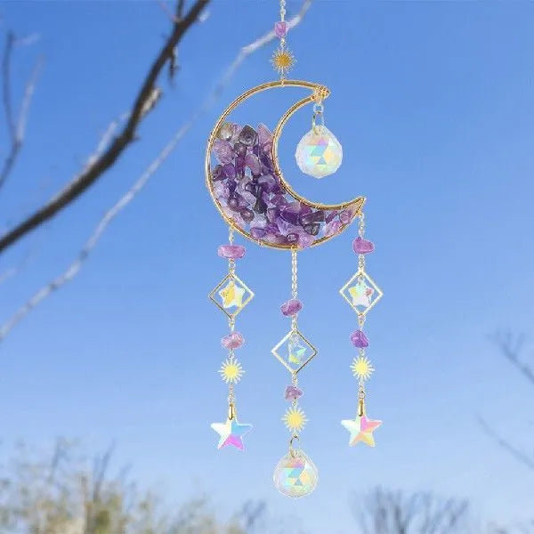 Moon-shaped K9 crystal car pendant on 420mm chain in multiple colour options
