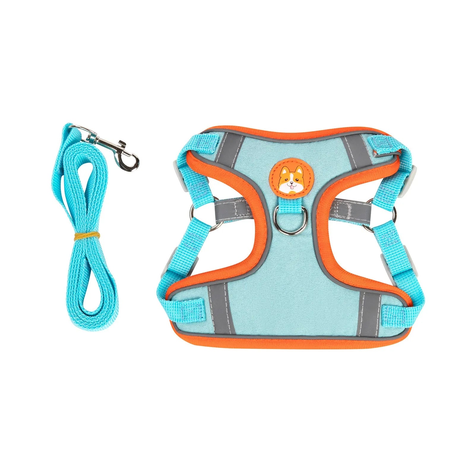 Adjustable dog harness with haulage rope in a selected colour, showing the chest strap design.