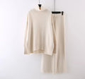 Women's milky white acrylic fibre sweater and wide-leg trousers two-piece casual set.