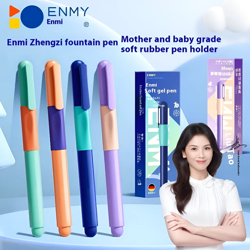 Student posture correction pen with triangular grip in blue, green, purple, or orange colours