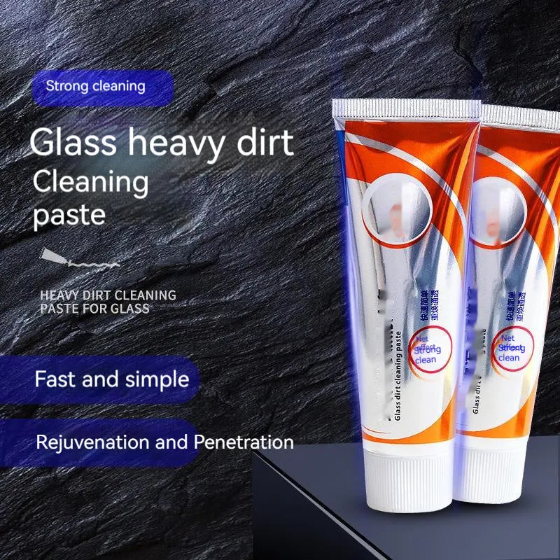 White car windscreen cleaning agent paste in a 13.2cm bottle for removing oil stains from glass.