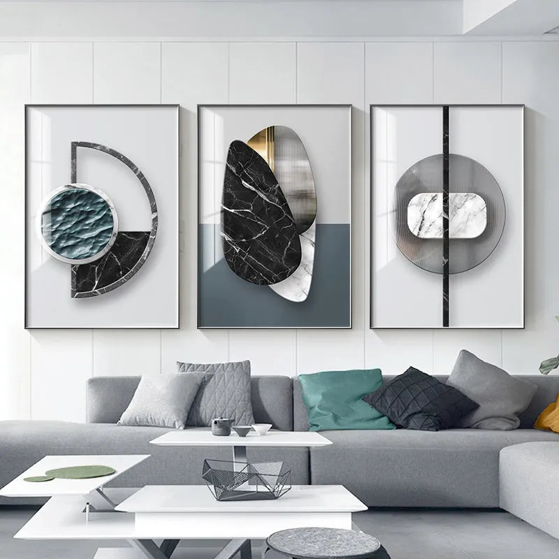 Abstract geometric pattern printed on canvas wall poster in multiple size options