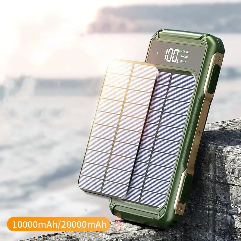 Black, green, and orange military grade mobile power bank showing 10000mAh and 20000mAh capacity options
