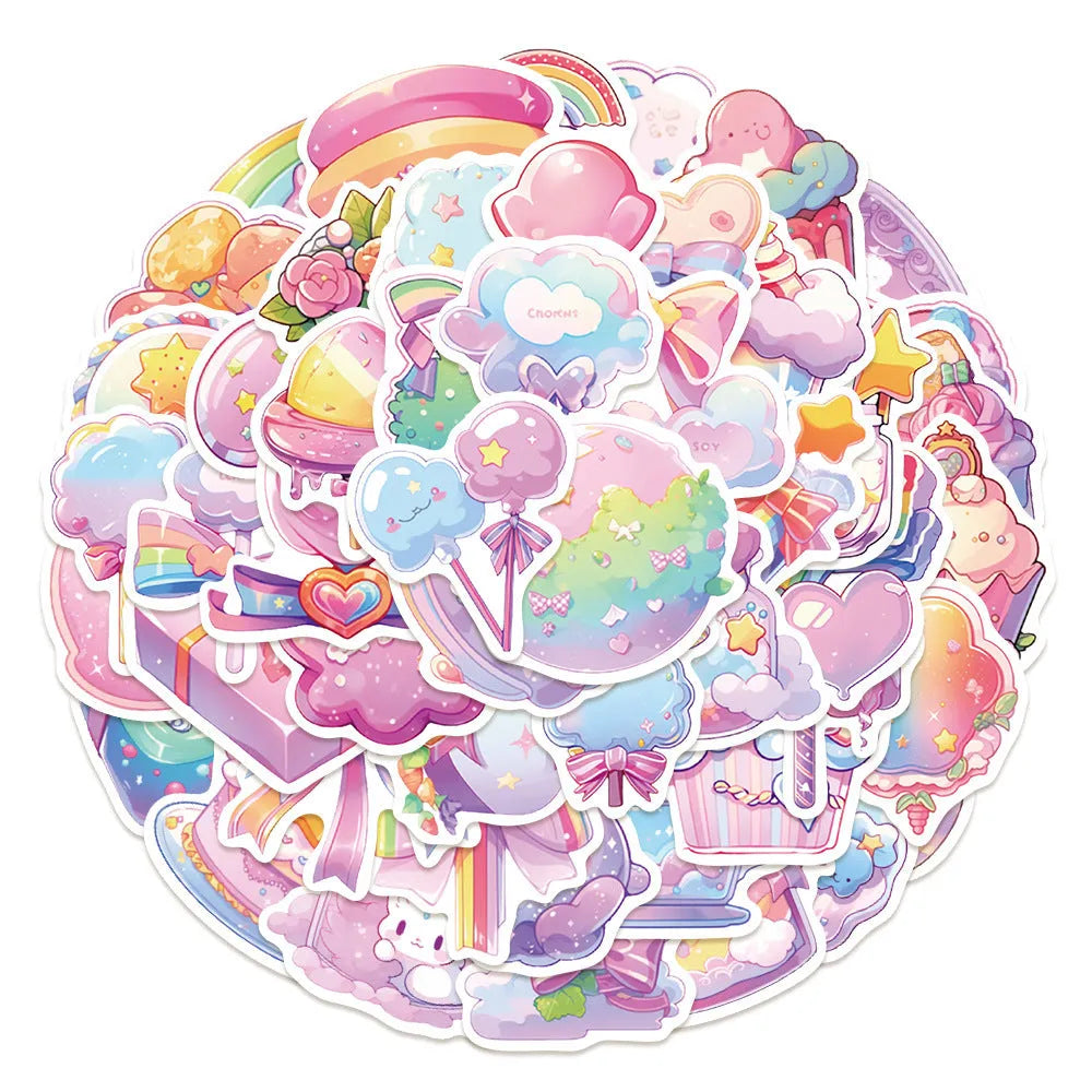 Waterproof decorative stickers with candy small items design in fresh colours, 50 sheets
