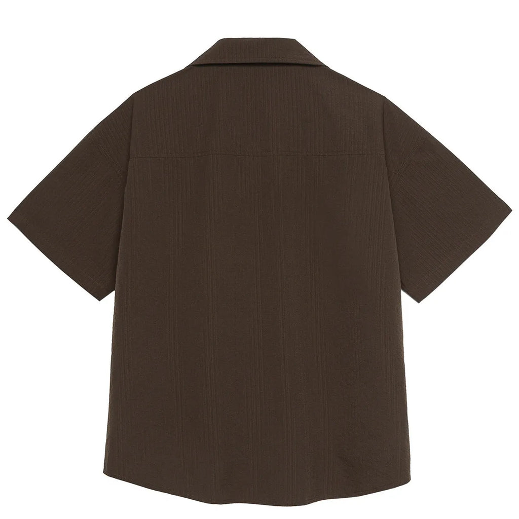 Brown striped outdoor waterproof Cuban collar short sleeve shirt for mountain camping