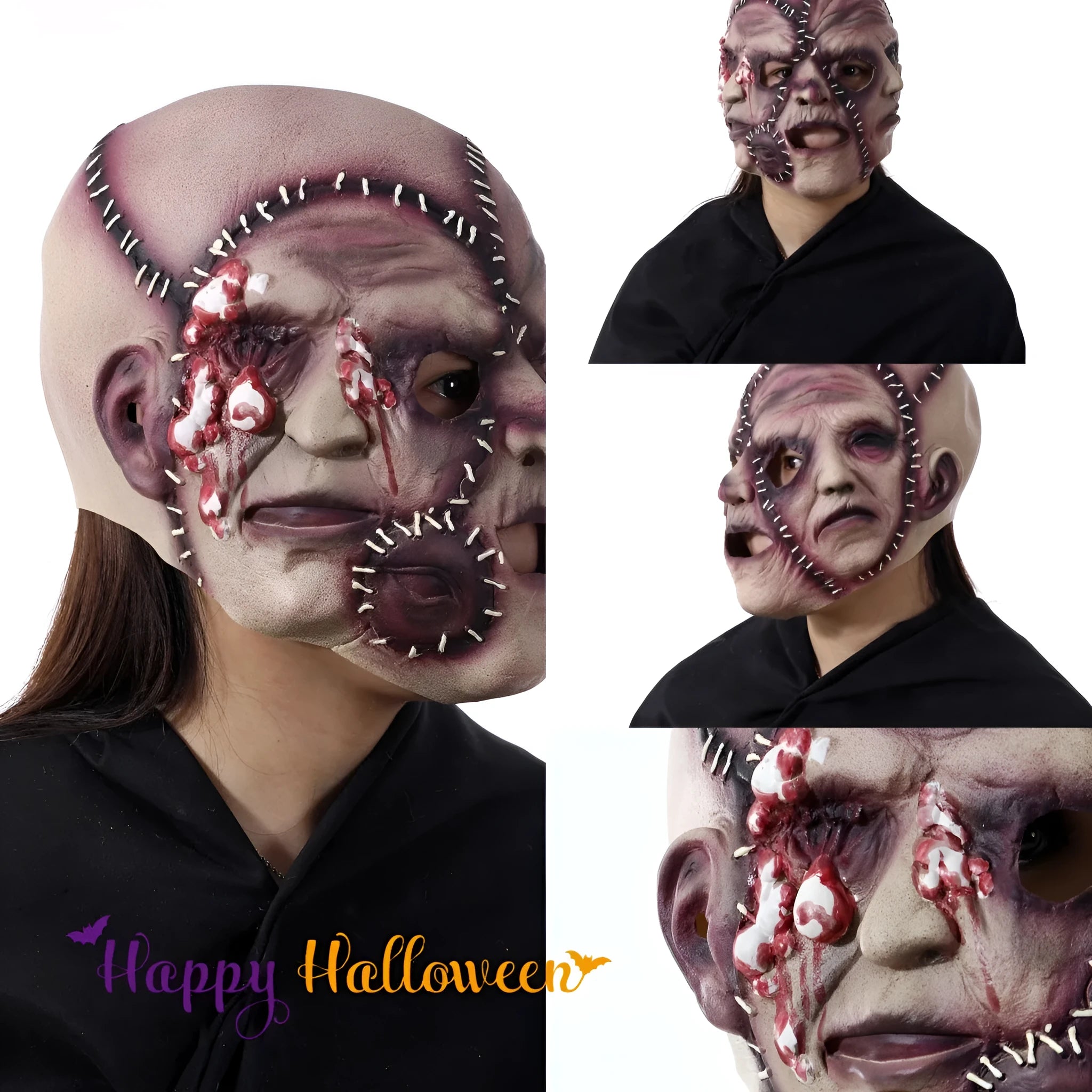 Halloween three-sided grimace horror mask in natural latex showing realistic facial effect
