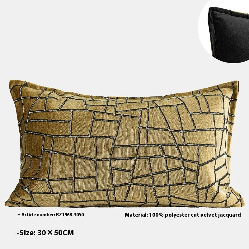 Tuhao gold geometric abstract velvet pillowcase in 30x50cm, 45x45cm, and 50x50cm sizes for modern home decor
